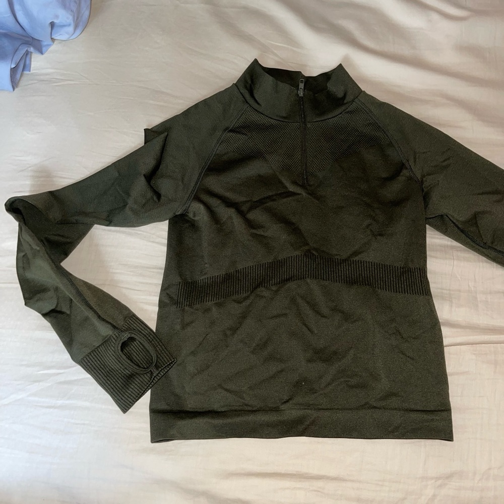 Pink Active Collection Olive Green Long Sleeve Quarter Zip Top and Pants